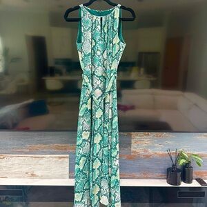 Tahari ASL Green Snake Print Maxi Dress